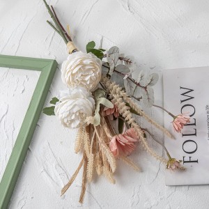 CF01237 Mākslīgais zieds Baltā roze Rozā savvaļas krizantēmas pušķis kāzu ziedu kompozīcijas mājas ballīšu kāzu dekorēšanai