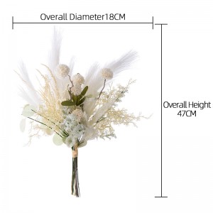 CF01323 گل آرک دسته گل عروسی پور ماریاژ پارچه مصنوعی پامپاس ابریشم قاصدک پلاستیک گیاه اوا اکالیپتوس