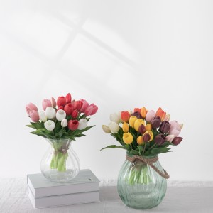 MW18509 Buqetë me tulipan artificial me shtatë koka me prekje të vërtetë me kërcell të shkurtër 30 cm Lule dekorative Shitet e nxehtë