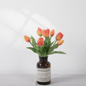 MW18509 Искусственный семиглавый букет тюльпанов в реальном прикосновении с коротким стеблем, длина 30 см, хит продаж, декоративный цветок