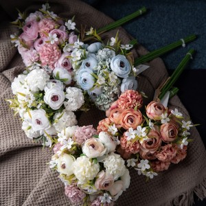 MW83519ხელოვნური ყვავილების თაიგული რანუნკულუსი პოპულარული ვალენტინობის დღისთვის ყვავილების კედლის ფონი