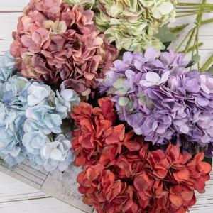 MW52715 High Quality Artificial Fabric Five Flower Head Hydrangea Bunch 18 Colors Available for Wedding Decoration