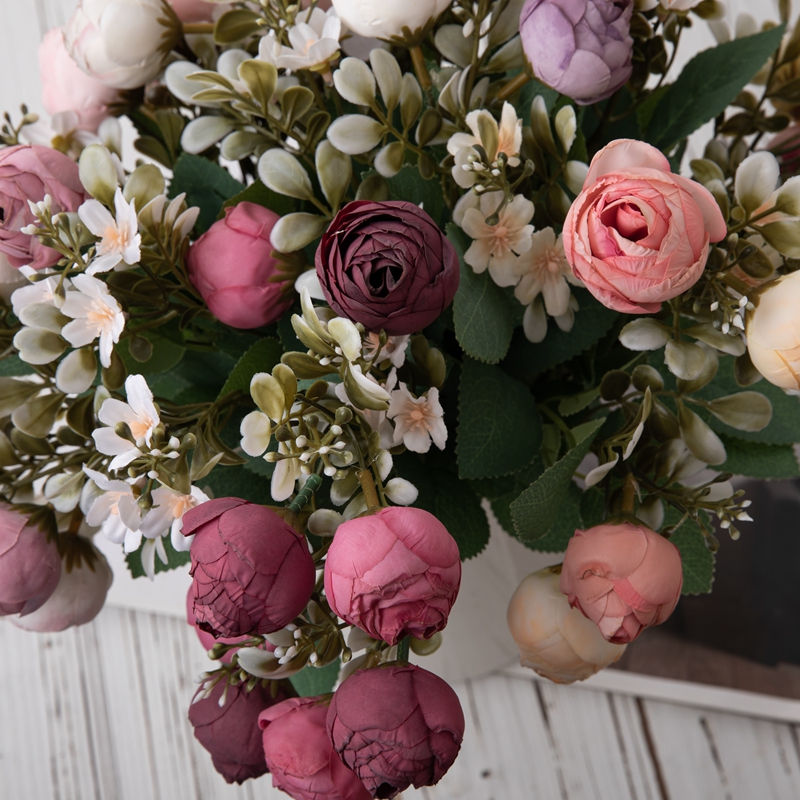 MW83506 vente chaude tissu artificiel 8 têtes de fleurs bouquet de roses 6 couleurs disponibles pour la décoration de mariage de fête à la maison