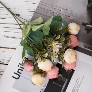 MW83506 vente chaude tissu artificiel 8 têtes de fleurs bouquet de roses 6 couleurs disponibles pour la décoration de mariage de fête à la maison