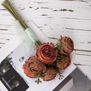 MW83503 ຂາຍຮ້ອນທຽມ 6 ຫົວຜ້າ Camellia ສໍາລັບເຮືອນພັກການຕົກແຕ່ງ Wedding