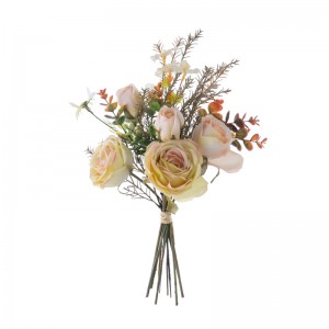 DY1-6576 buqetë me lule artificiale me trëndafila me shumicë lulesh dhe bimësh dekorative