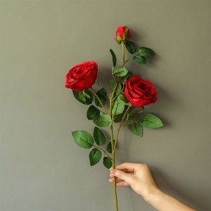YC1046 Handmeade Дизајн на големо Роза со една гранка и две глави декорација на вештачки цвет