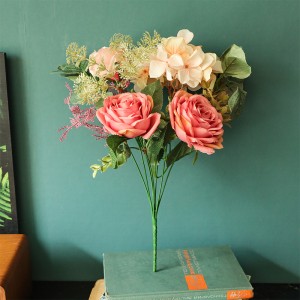 YC1042 šilko audinio dirbtinė rožių puokštė hortenzija, vestuvių dekoravimo rožių hortenzijos puokštė dirbtinė