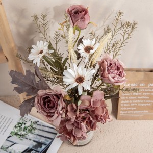 CF01244 Ortensia di fiori selvatici di rosa con foglie di quercia al rosmarino Maltgrass Squisita ed elegante composizione floreale Bouquet artificiale