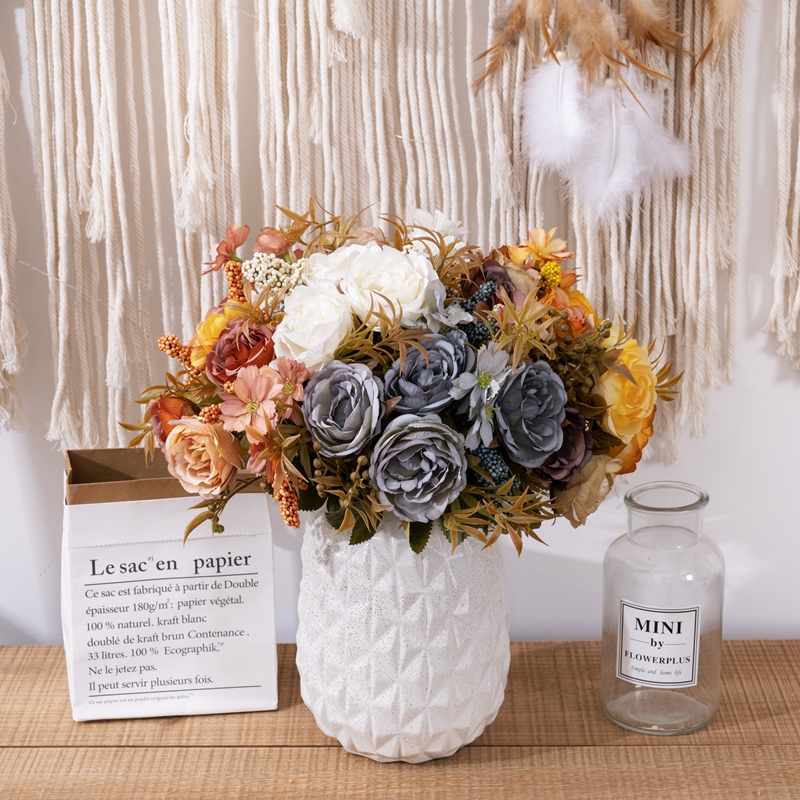 MW66006 Fiore artificiale Bouquet di peonie autunnali Composizioni floreali per la decorazione di centrotavola per tavola di nozze in casa colonica