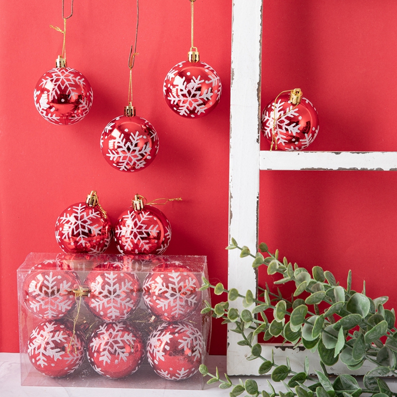 CF99101 Enfeites de bolas de Natal de plástico em caixa decorativa vermelha para decoração de casa de Natal