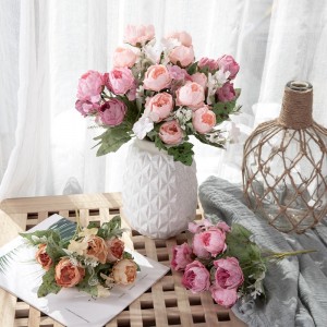 MW55503 mesterséges selyem rózsaszín bazsarózsa bokor esküvői virágcsokor virág dekoráció