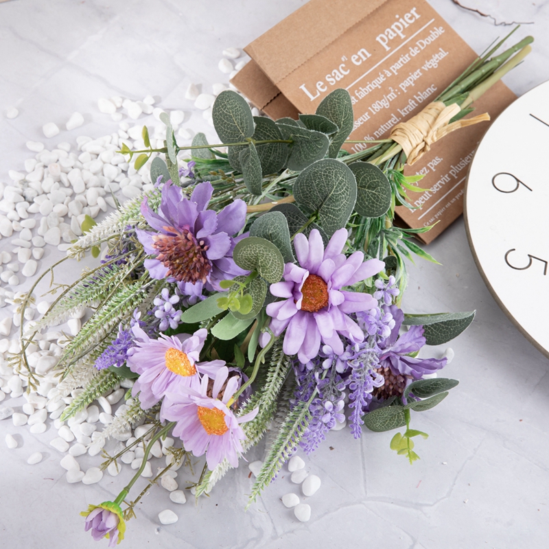 CF01136 New Design Artificial Fabric Purple Pinwheel Orchid Chrysanthemum Bouquet for Wedding Valentine’s Day Home Dec