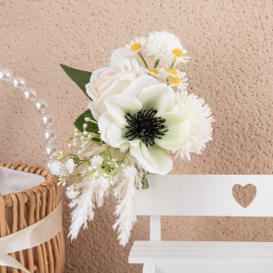 CF01215 Artificial Flower Ivory Rose Camellia Chamomile Small bouquet Stainless Steel Clip for Home Decoration Wedding Decor