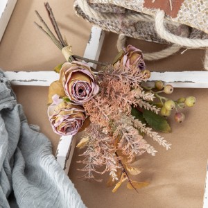 CF01225 Nuevo diseño ramo de flores artificiales tela ramo de rosas marrones quemados secos para decoración del hogar