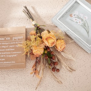 CF01222 ramo de flores de tela artificial tostado en seco ramo de rosas naranjas claras para decoración de bodas de fiesta en casa