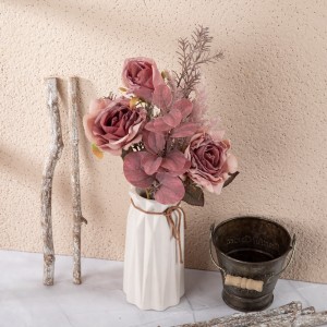 CF01232 Nouveauté luxe artificiel Rose foncé sec brûlé Rose Vintage Bouquet pour Bouquet de mariée mariage maison événement fête décor