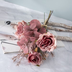 CF01232 Novità Arrivata Artificiale Artificiale di Lussu Rosa Scuro Secca Bruciata Rose Vintage Bouquet per Bouquet Nuziale Matrimoniu Casa Eventu Decorazione di Festa