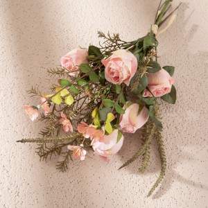 CF01251 CALLAFLORAL Buket Bunga Buatan Mawar Panggang Merah Muda dengan Buket Rosemary dan Sage untuk Pernikahan Rumah Hotel Dekorasi