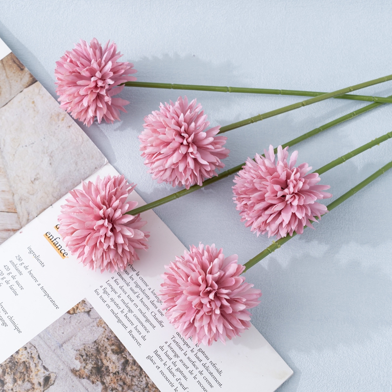 MW83116-1 Dark Pink Silk Artipisyal nga Dandelion Chrysanthemum Ball Hydrangea alang sa Home Garden Party Wedding Dekorasyon