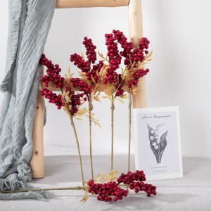 GF15966 Ramo di bacche artificiali multifunzionali con stelo natalizio rosso per la decorazione domestica