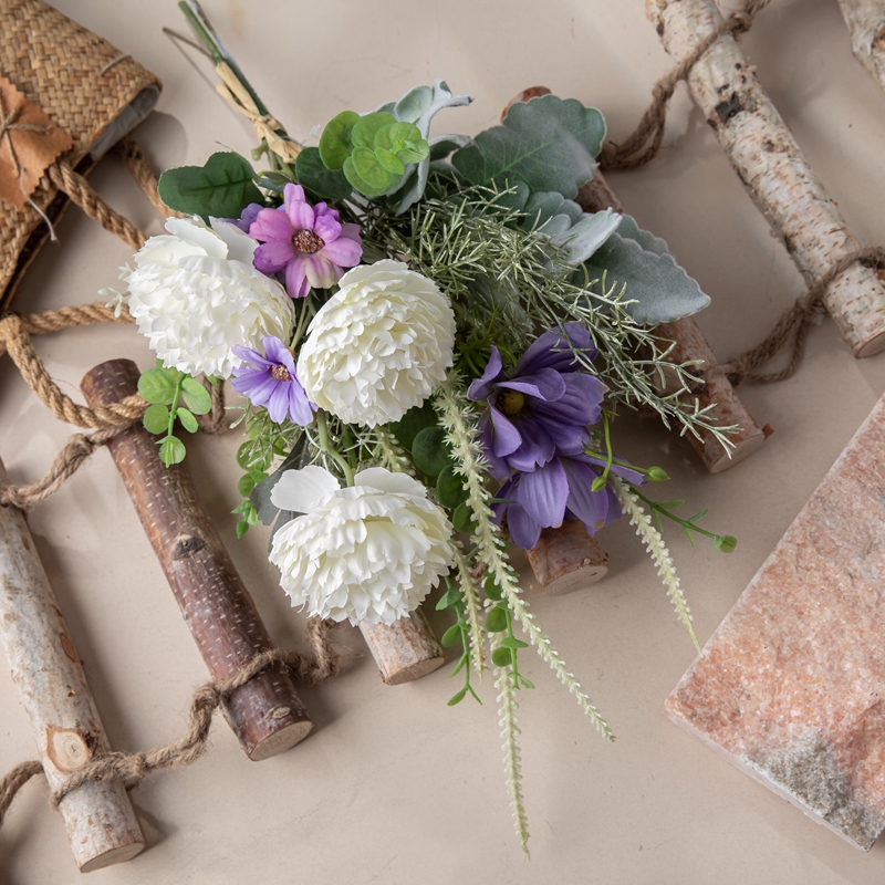 CF01241 Buket Ungu Putih Bunga Teratai Liar Krisan Buatan untuk Dekorasi Pesta Pernikahan Rumah