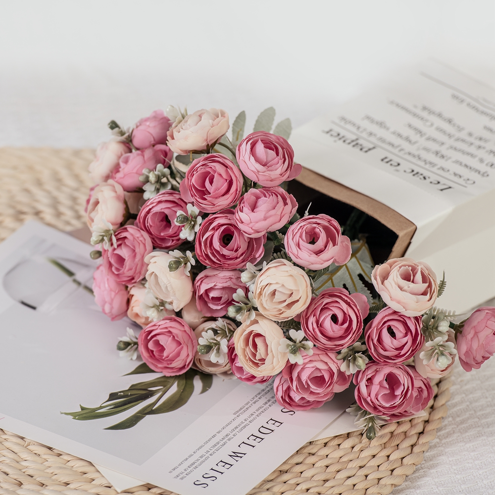 MW83113 कृत्रिम फूलको गुच्छा गुलाब लोकप्रिय भ्यालेन्टाइन डे उपहार रेशम फूलहरू