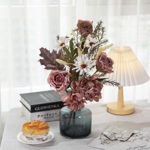 CF01244 Rose hortensia de fleurs sauvages avec romarin feuille de chêne maltgrass exquis élégant arrangement floral Bouquet artificiel