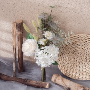 CF01303 좋은 가격 인공 직물 수국 플라스틱 유칼립투스 실크 모란 흰 국화 꽃 번들 홈 결혼식