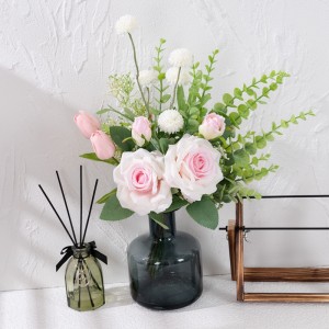 CF01182A Buchet de trandafiri artificiali, lalele, papadie, design nou, decorare pentru nunta, cadou de Ziua Îndrăgostiților