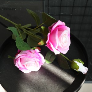MW03337 Künstliche rote Rose mit Stiel, Samt, drei Köpfe, Rosenarrangement, Hochzeit, Party, Dekoration, Blume