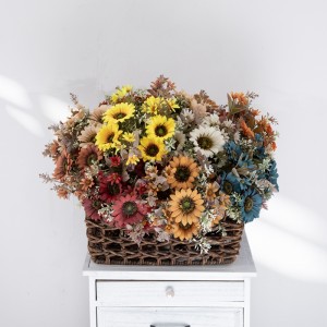 CL06001 ramo de flores artificiales, girasol, crisantemo, gerbera, fiesta de otoño, decoración del hogar, decoración de flores falsas