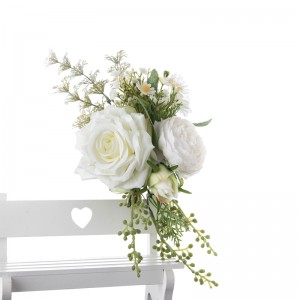 CF01214 New Design Ivory Fabric Artificial Rose Small Bouquet with Clip for Garden Wedding Decoration