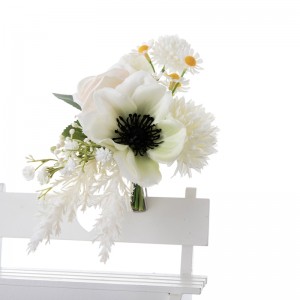CF01215 مصنوعي گل آئيوري گلاب ڪيميليا چيمومائل ننڍو گلدستا اسٽينلیس سٹیل ڪلپ گھر جي سجاوٽ لاءِ شادي جي سجاوٽ
