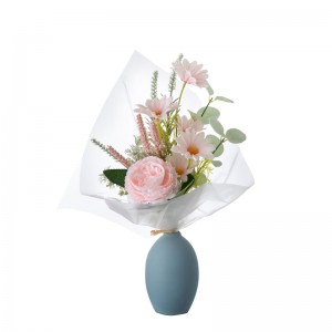 CF01228 Naujo dizaino dirbtinių gėlių puokštės audinys balta rožinė saulėgrąžų rožių rankena namų vakarėlio vestuvių dekoravimui