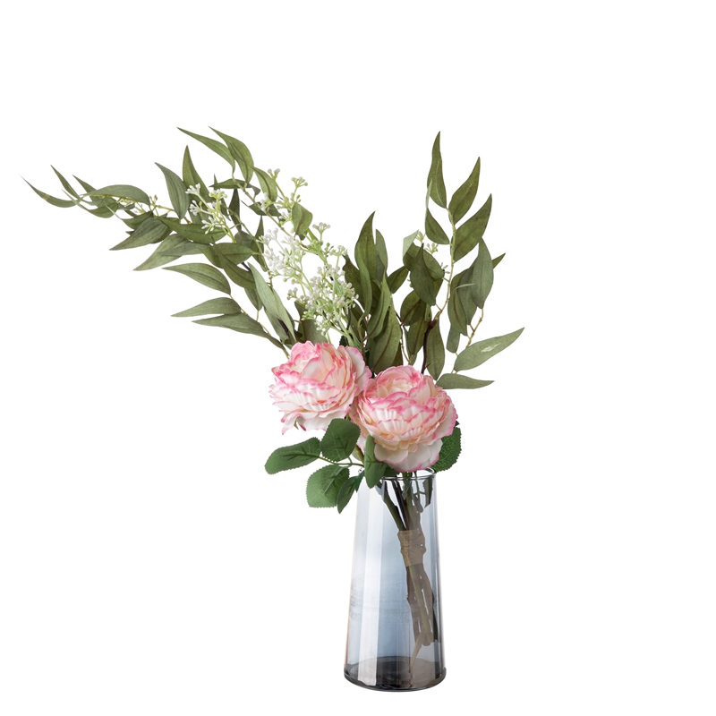 CF01235 Artificial Flower Pink Rose Bamboo Leaves Bouquet for Wedding Home Hotel Party Garden decoration