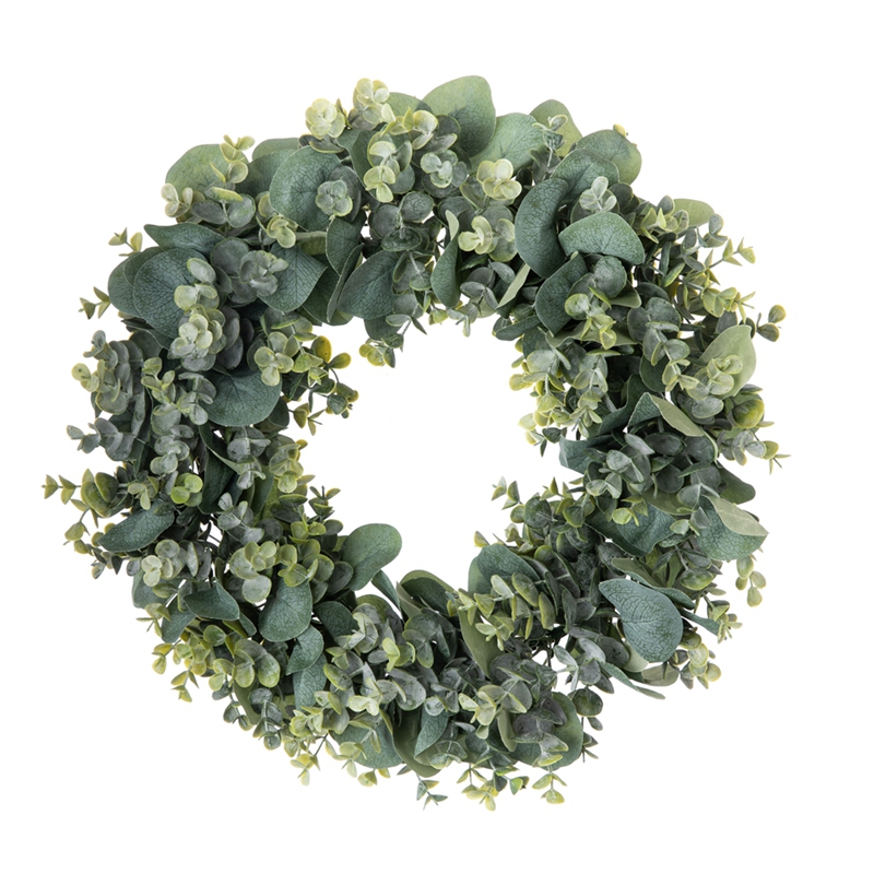 CF01131 ການອອກແບບທຽມໃຫມ່ Plastic ສີຂຽວ Eucalyptus Wreath ສໍາລັບເຮືອນ Wedding Wall Decor