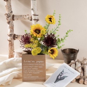 CF01265 باقة زهور اصطناعية صفراء عباد الشمس وسادة الأوكالبتوس حزمة لزهرة القطع المركزية مزهرية الطاولة ديكور الزفاف