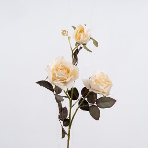 DY1-3320A Cheap Silk Bouquet Faux Artificial Rose Spray Two Flowers One Bud For Weddings