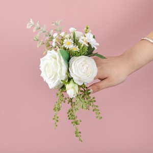 CF01214 Nij ûntwerp Ivory Stof Artificial Rose Lyts Boeket mei Clip foar Garden Wedding Decoration