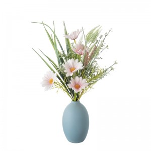 CF01226 Ramo pequeño de alta calidad de girasoles blancos y rosas y hierba verde para decoración de boda en el hogar