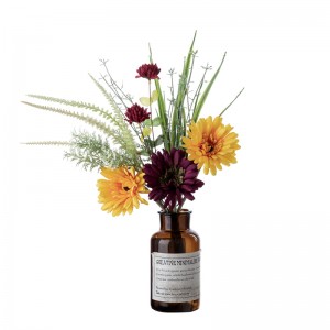 CF01248 Изкуствени цветя Букет Хризантеми с Corngrass и градински чай за ваза Сватба Дом Кухня Градина Парти Декор