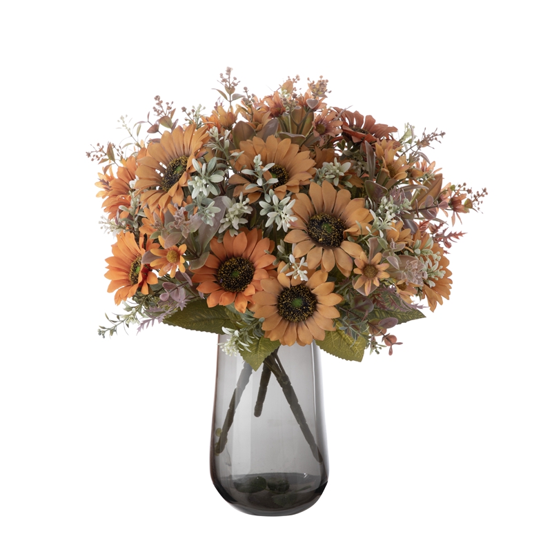 CL06001 Buquê de flores artificiais girassol crisântemo gerbera outono festa decoração de casa decorações de flores falsas