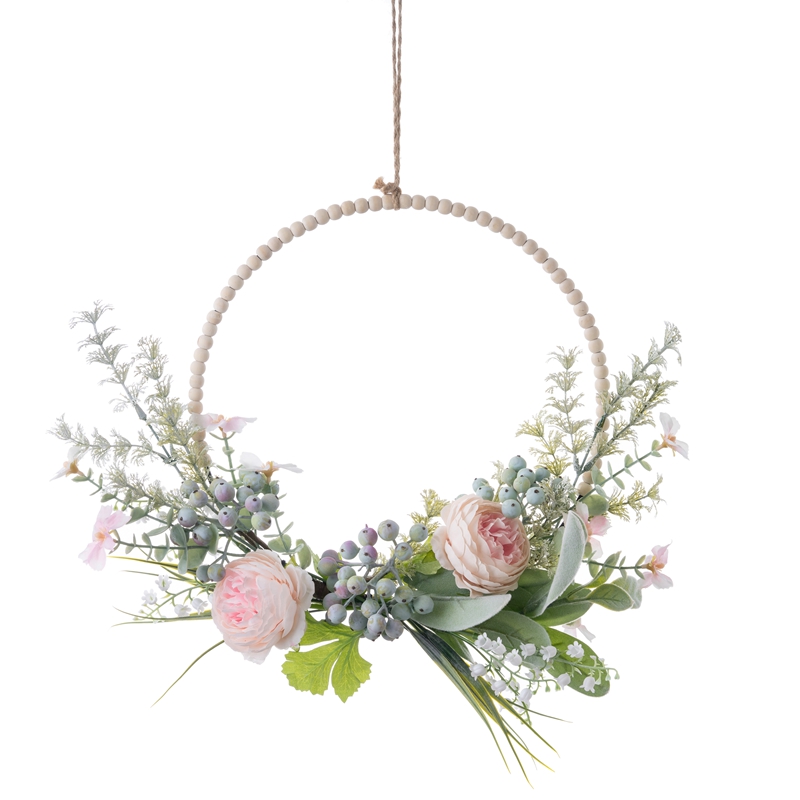 CF01294 40cm Wholesale Half Wreath Artificial Silk Peony Foam Berry Fabric Flocking Leaves With Plastic Greenery With Bead