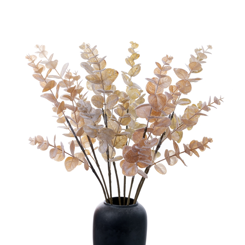 MW09108 Folhas de eucalipto flocadas artificiais, hastes, ramos de folhas para buquê de flores de escritório em casa, peça central de decoração de casamento