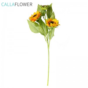 YC1037 Gul solsikke 3 hoder gul oransje bukett solsikkeplante kunstig blomst solsikkeplante