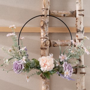 CF01297 43cm ໂຮງງານເອີຣົບຂາຍໂດຍກົງປະຕູ Hang ຜ້າທຽມ Rose Silk Carnation Plastic Eucalyptus Half Wreath For Deco