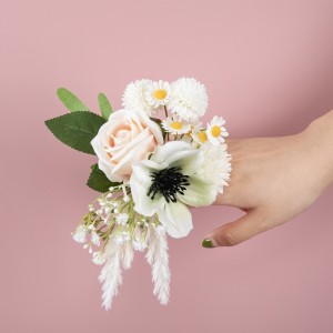 CF01215 פרח מלאכותי שנהב ורד קמליה קמומיל זר קטן קליפס נירוסטה לקישוט הבית עיצוב חתונה