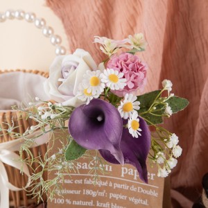 CF01216 Nij ûntwerp Artificial Flower Bouquet Rose Calla Lily Daisy Bunch mei RVS Clip foar Home Decoration