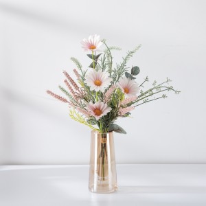 CF01227 뜨거운 판매 인공 직물 꽃 화이트 핑크 해바라기 꽃다발 전체 길이 38cm 홈 장식